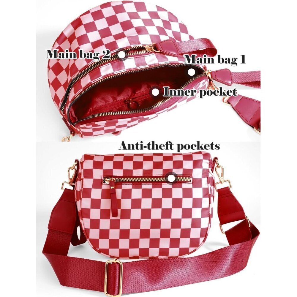 Women Red Imported Polyester Checkered Crossbody Fanny Packs Belt Bum Bag - Picture 4 of 6